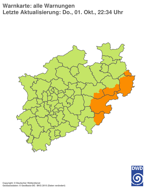 Aktuelle Warnkarte: Nordrhein-Westfalen