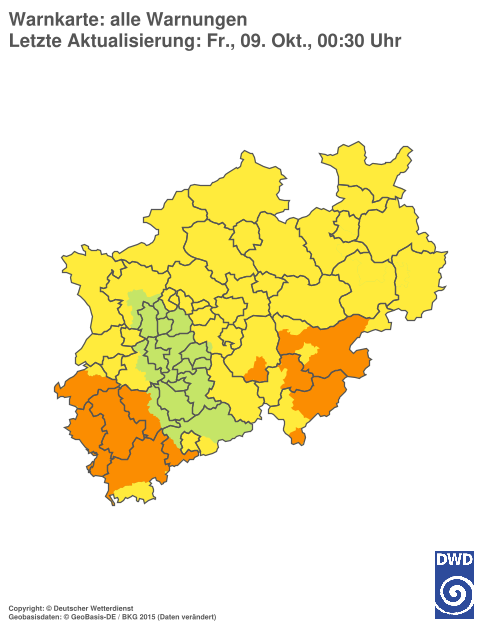 Aktuelle Warnkarte: Nordrhein-Westfalen