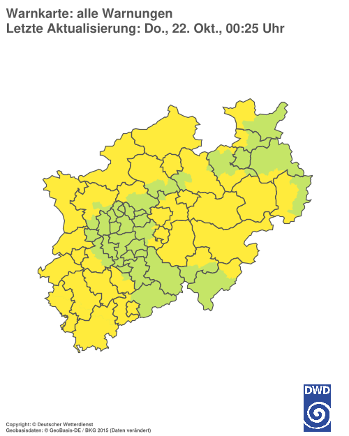 Aktuelle Warnkarte: Nordrhein-Westfalen