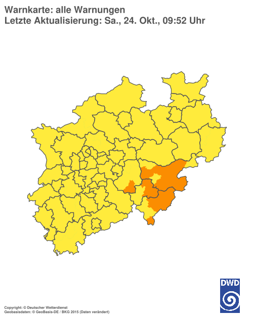 Aktuelle Warnkarte: Nordrhein-Westfalen