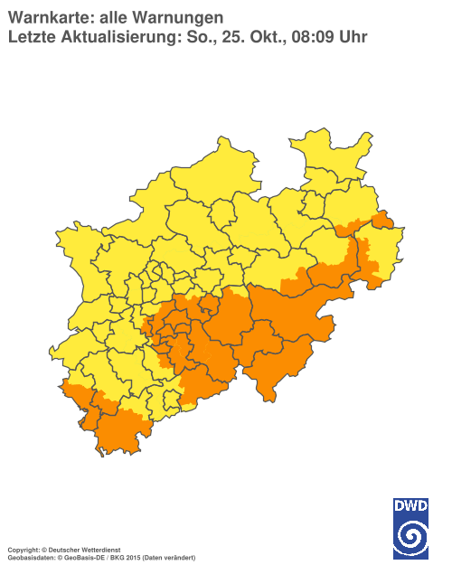 Aktuelle Warnkarte: Nordrhein-Westfalen